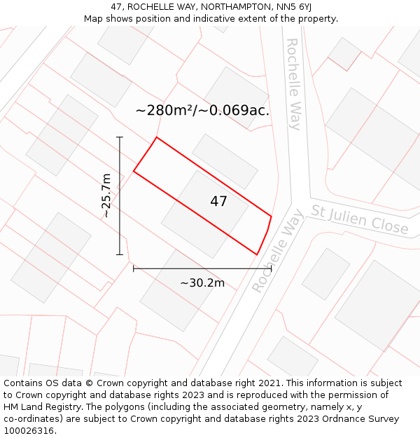 47, ROCHELLE WAY, NORTHAMPTON, NN5 6YJ: Plot and title map