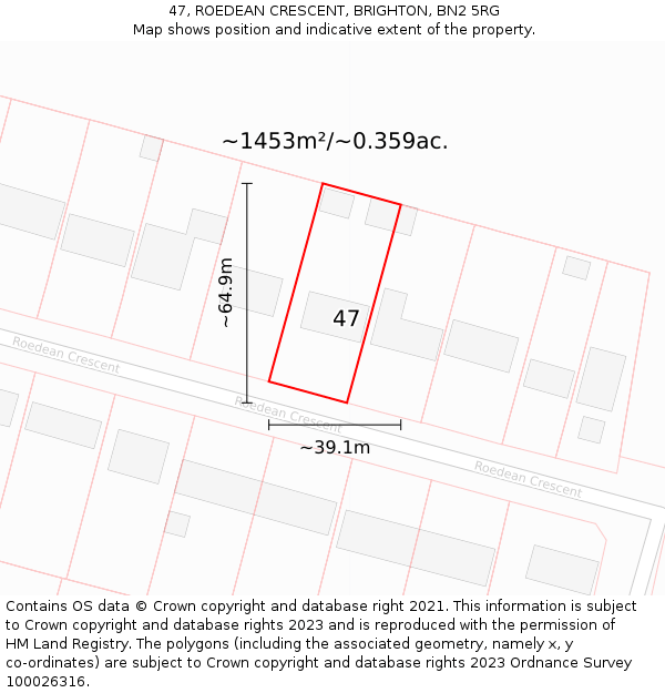 47, ROEDEAN CRESCENT, BRIGHTON, BN2 5RG: Plot and title map