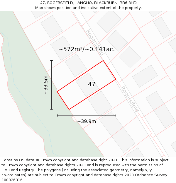 47, ROGERSFIELD, LANGHO, BLACKBURN, BB6 8HD: Plot and title map