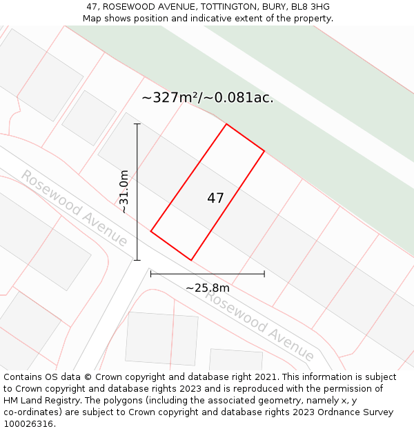 47, ROSEWOOD AVENUE, TOTTINGTON, BURY, BL8 3HG: Plot and title map