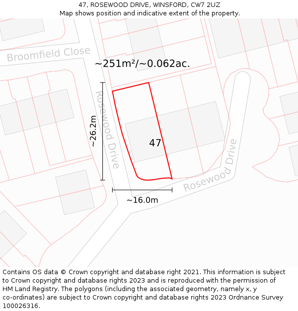 47, ROSEWOOD DRIVE, WINSFORD, CW7 2UZ: Plot and title map