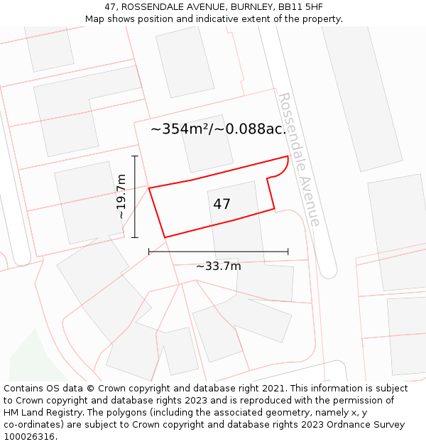 47, ROSSENDALE AVENUE, BURNLEY, BB11 5HF: Plot and title map