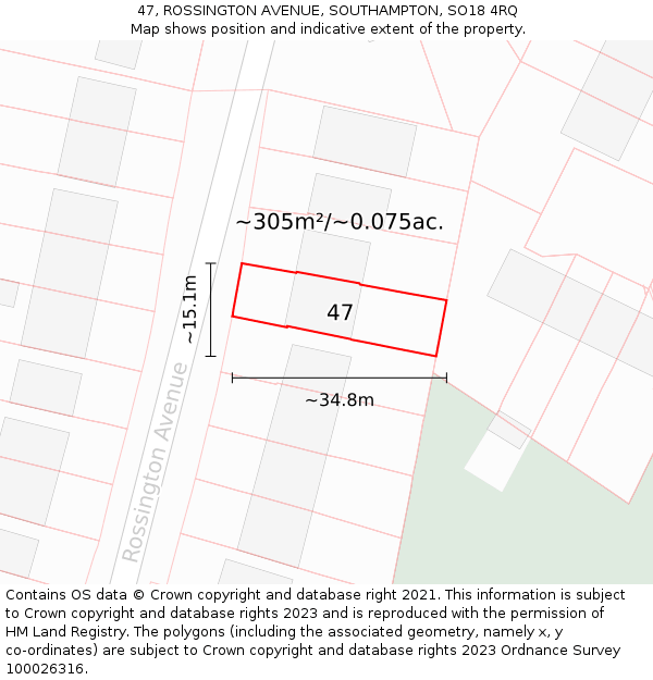 47, ROSSINGTON AVENUE, SOUTHAMPTON, SO18 4RQ: Plot and title map