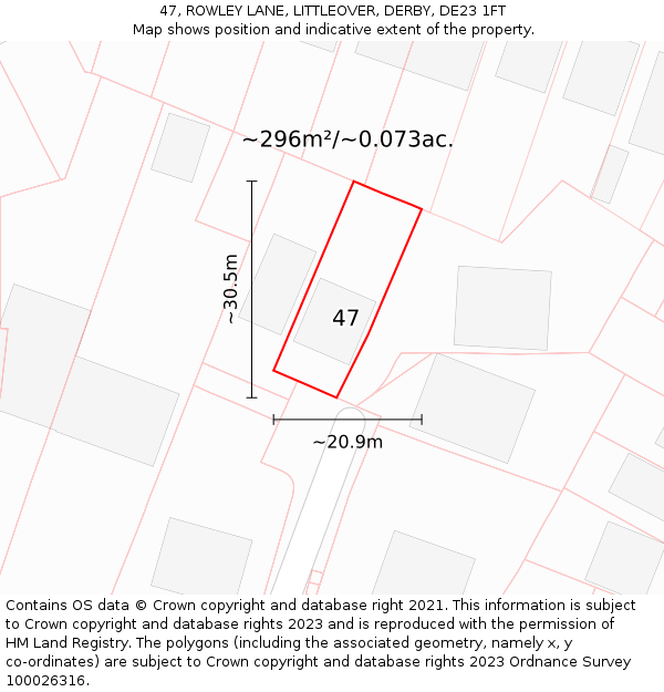 47, ROWLEY LANE, LITTLEOVER, DERBY, DE23 1FT: Plot and title map