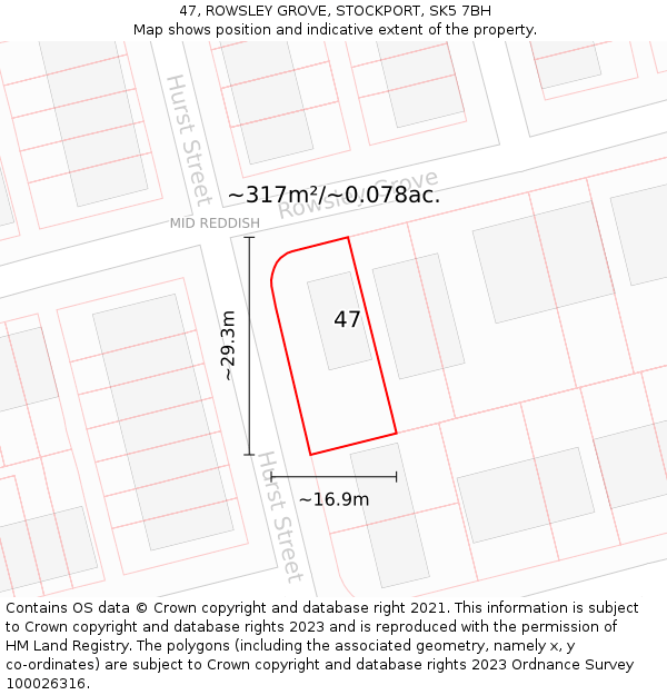 47, ROWSLEY GROVE, STOCKPORT, SK5 7BH: Plot and title map