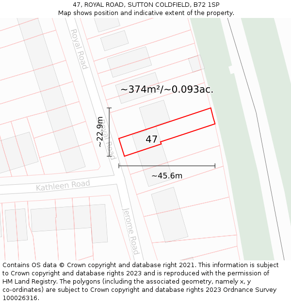 47, ROYAL ROAD, SUTTON COLDFIELD, B72 1SP: Plot and title map