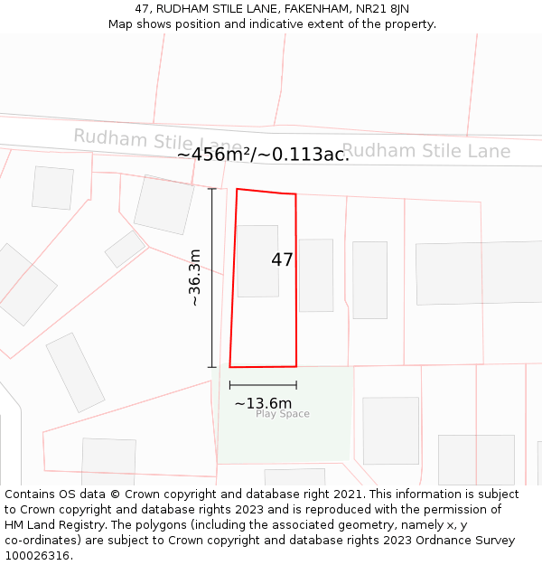 47, RUDHAM STILE LANE, FAKENHAM, NR21 8JN: Plot and title map