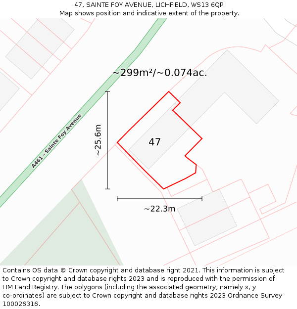 47, SAINTE FOY AVENUE, LICHFIELD, WS13 6QP: Plot and title map