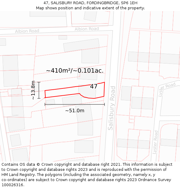 47, SALISBURY ROAD, FORDINGBRIDGE, SP6 1EH: Plot and title map