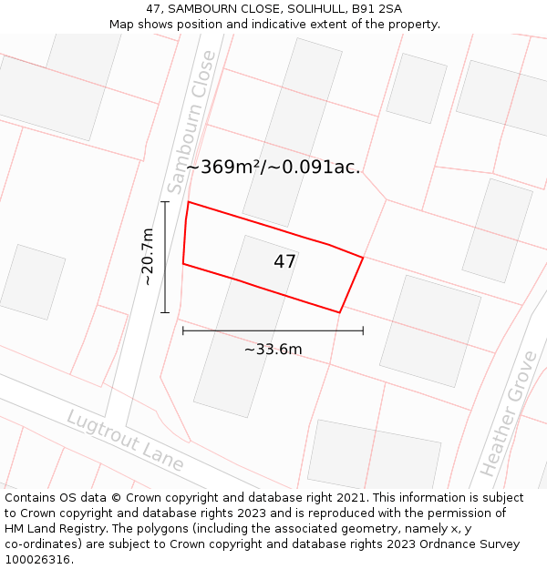 47, SAMBOURN CLOSE, SOLIHULL, B91 2SA: Plot and title map