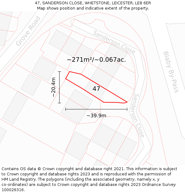 47, SANDERSON CLOSE, WHETSTONE, LEICESTER, LE8 6ER: Plot and title map