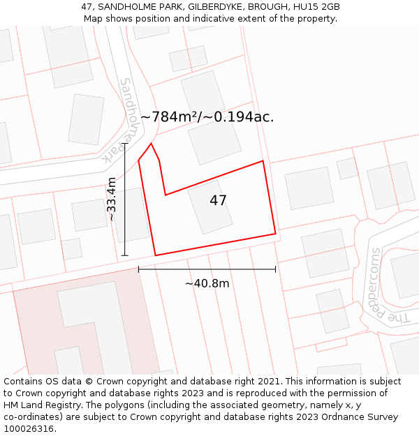 47, SANDHOLME PARK, GILBERDYKE, BROUGH, HU15 2GB: Plot and title map