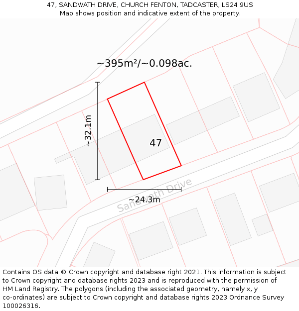 47, SANDWATH DRIVE, CHURCH FENTON, TADCASTER, LS24 9US: Plot and title map