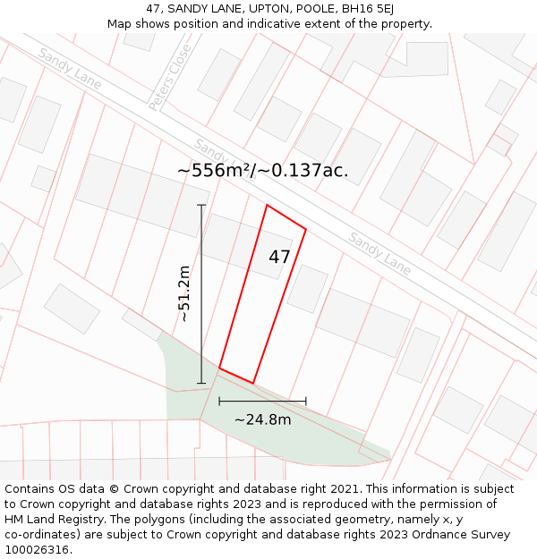 47, SANDY LANE, UPTON, POOLE, BH16 5EJ: Plot and title map