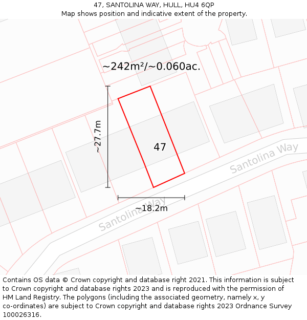 47, SANTOLINA WAY, HULL, HU4 6QP: Plot and title map