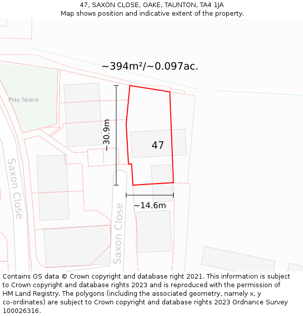 47, SAXON CLOSE, OAKE, TAUNTON, TA4 1JA: Plot and title map