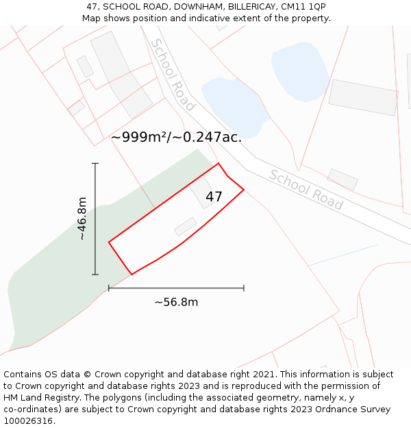 47, SCHOOL ROAD, DOWNHAM, BILLERICAY, CM11 1QP: Plot and title map