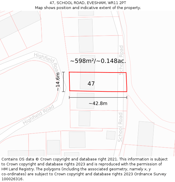 47, SCHOOL ROAD, EVESHAM, WR11 2PT: Plot and title map