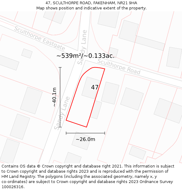47, SCULTHORPE ROAD, FAKENHAM, NR21 9HA: Plot and title map