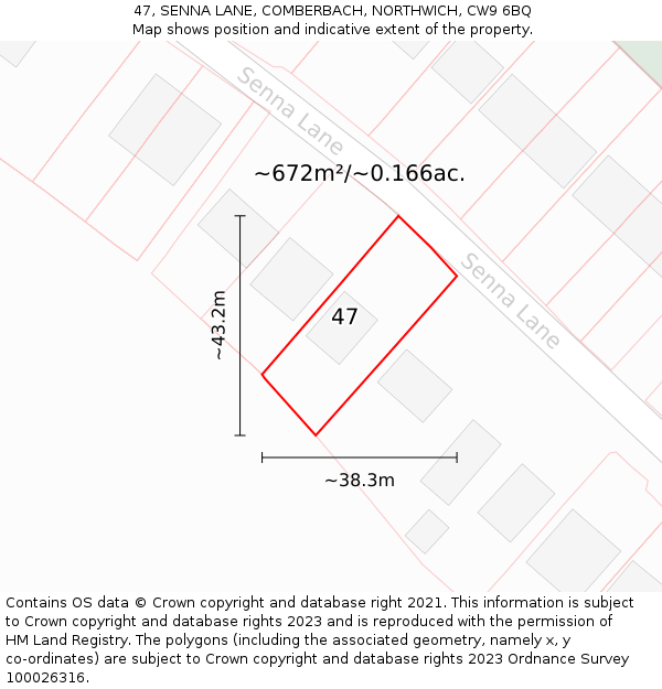 47, SENNA LANE, COMBERBACH, NORTHWICH, CW9 6BQ: Plot and title map