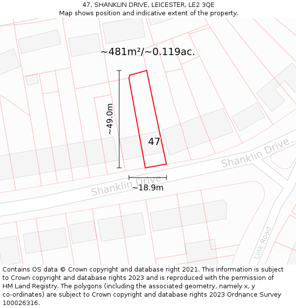 47, SHANKLIN DRIVE, LEICESTER, LE2 3QE: Plot and title map