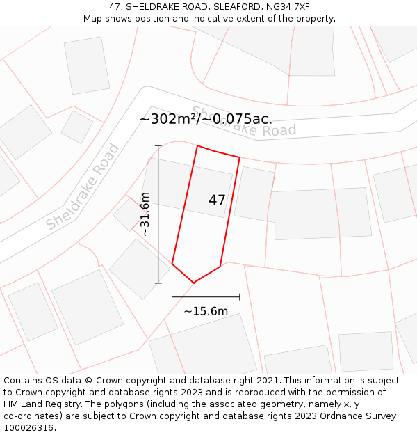 47, SHELDRAKE ROAD, SLEAFORD, NG34 7XF: Plot and title map