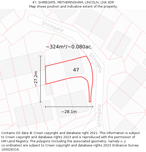 47, SHIREGATE, METHERINGHAM, LINCOLN, LN4 3DR: Plot and title map