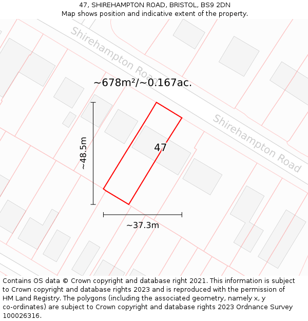 47, SHIREHAMPTON ROAD, BRISTOL, BS9 2DN: Plot and title map