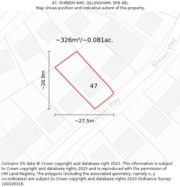 47, SHREEN WAY, GILLINGHAM, SP8 4EL: Plot and title map
