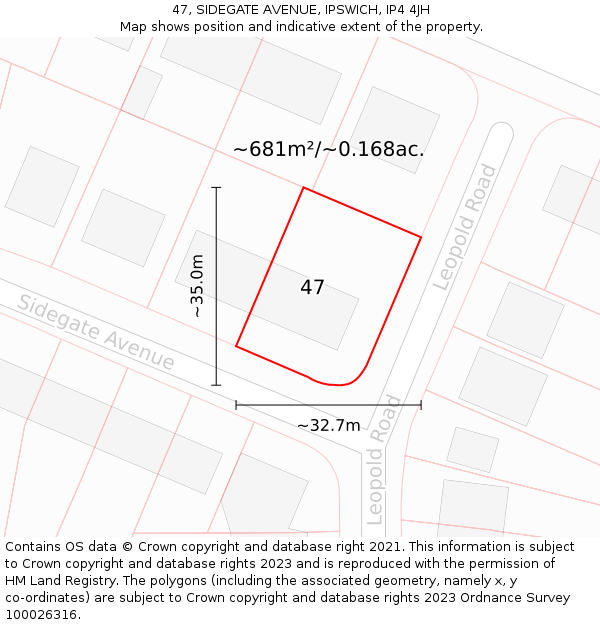 47, SIDEGATE AVENUE, IPSWICH, IP4 4JH: Plot and title map