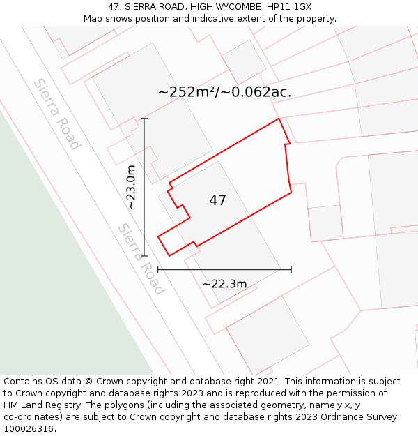 47, SIERRA ROAD, HIGH WYCOMBE, HP11 1GX: Plot and title map