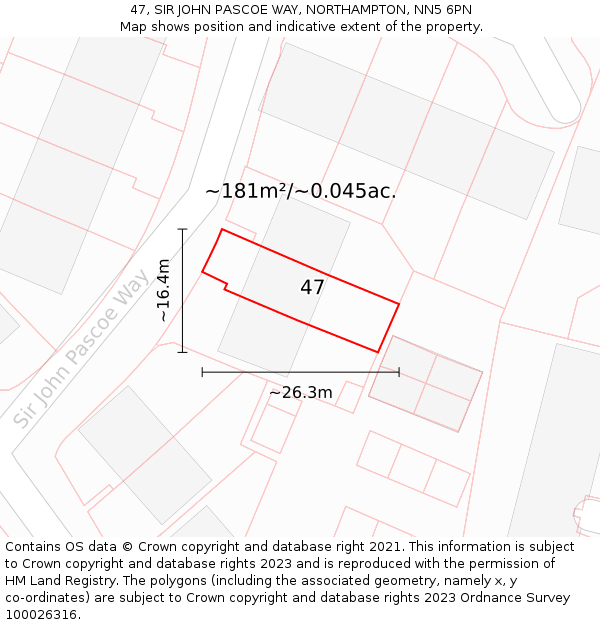 47, SIR JOHN PASCOE WAY, NORTHAMPTON, NN5 6PN: Plot and title map