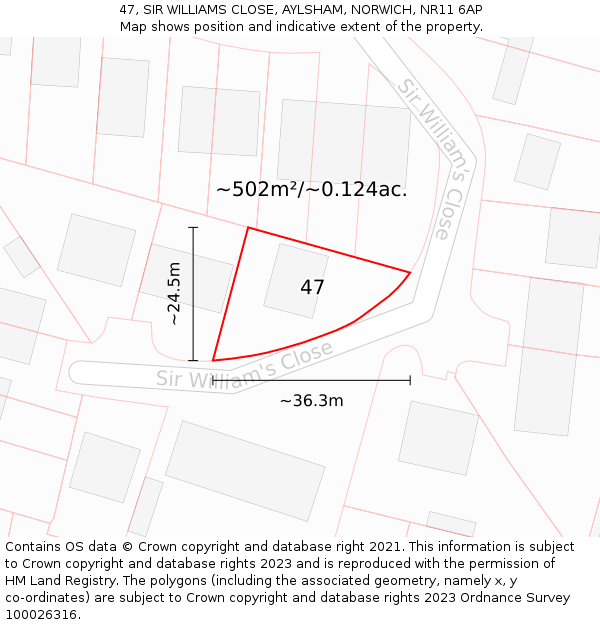 47, SIR WILLIAMS CLOSE, AYLSHAM, NORWICH, NR11 6AP: Plot and title map