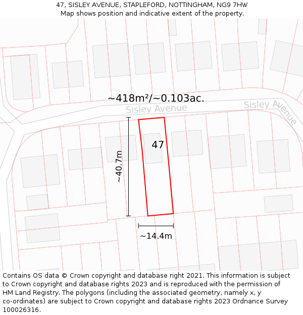 47, SISLEY AVENUE, STAPLEFORD, NOTTINGHAM, NG9 7HW: Plot and title map