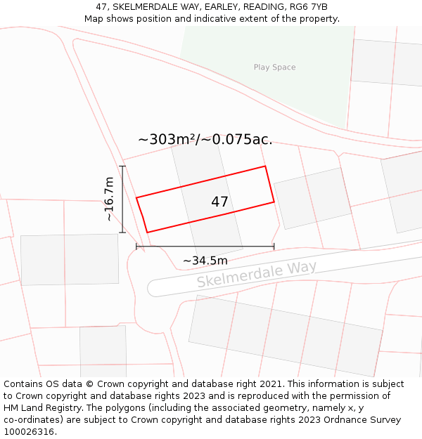 47, SKELMERDALE WAY, EARLEY, READING, RG6 7YB: Plot and title map