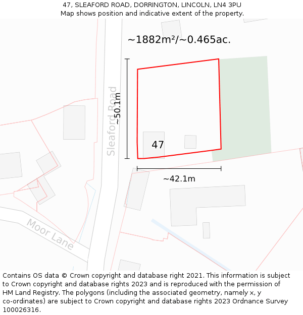 47, SLEAFORD ROAD, DORRINGTON, LINCOLN, LN4 3PU: Plot and title map
