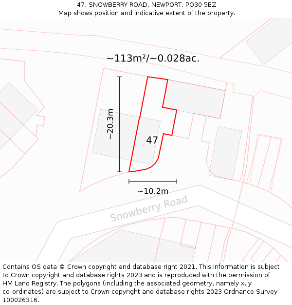 47, SNOWBERRY ROAD, NEWPORT, PO30 5EZ: Plot and title map