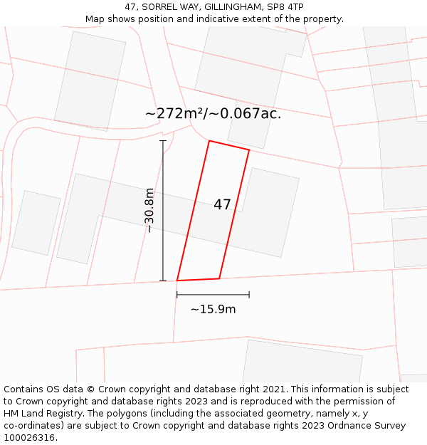 47, SORREL WAY, GILLINGHAM, SP8 4TP: Plot and title map