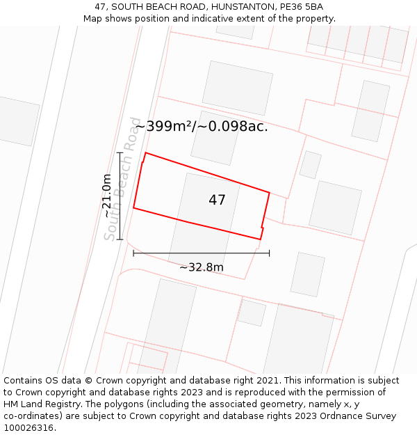 47, SOUTH BEACH ROAD, HUNSTANTON, PE36 5BA: Plot and title map