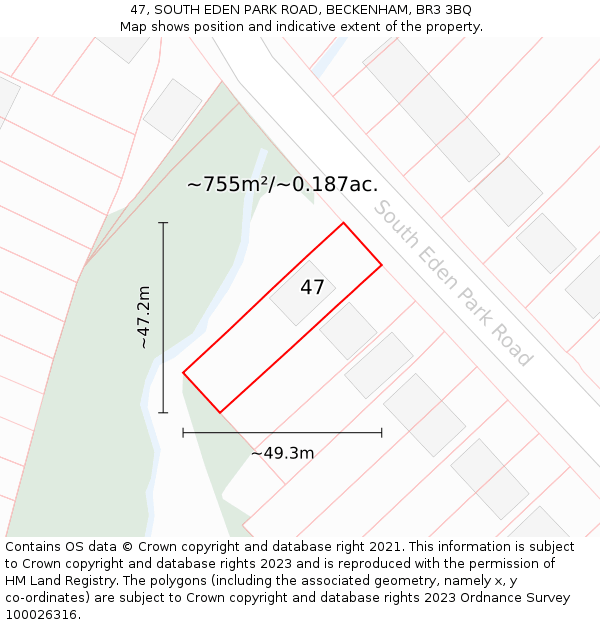 47, SOUTH EDEN PARK ROAD, BECKENHAM, BR3 3BQ: Plot and title map