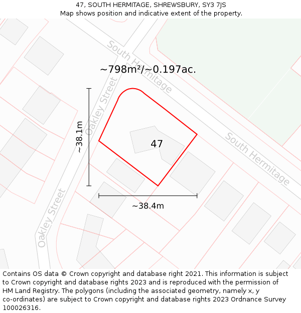 47, SOUTH HERMITAGE, SHREWSBURY, SY3 7JS: Plot and title map