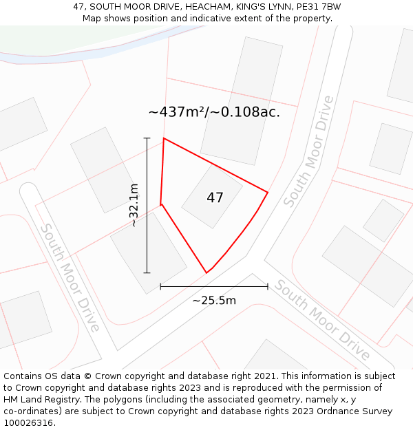 47, SOUTH MOOR DRIVE, HEACHAM, KING'S LYNN, PE31 7BW: Plot and title map