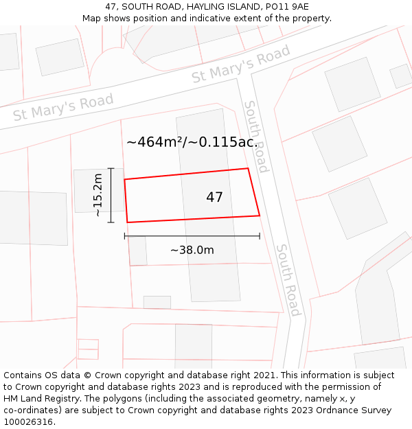 47, SOUTH ROAD, HAYLING ISLAND, PO11 9AE: Plot and title map