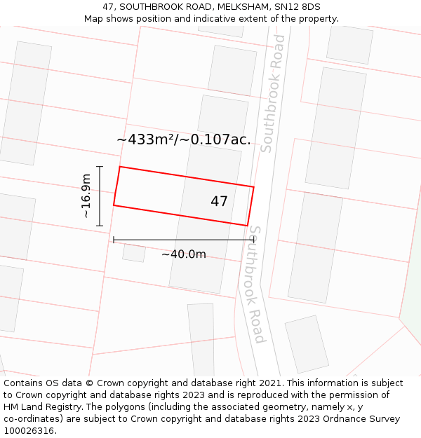 47, SOUTHBROOK ROAD, MELKSHAM, SN12 8DS: Plot and title map
