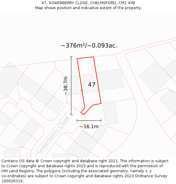 47, SOWERBERRY CLOSE, CHELMSFORD, CM1 4YB: Plot and title map