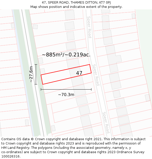 47, SPEER ROAD, THAMES DITTON, KT7 0PJ: Plot and title map