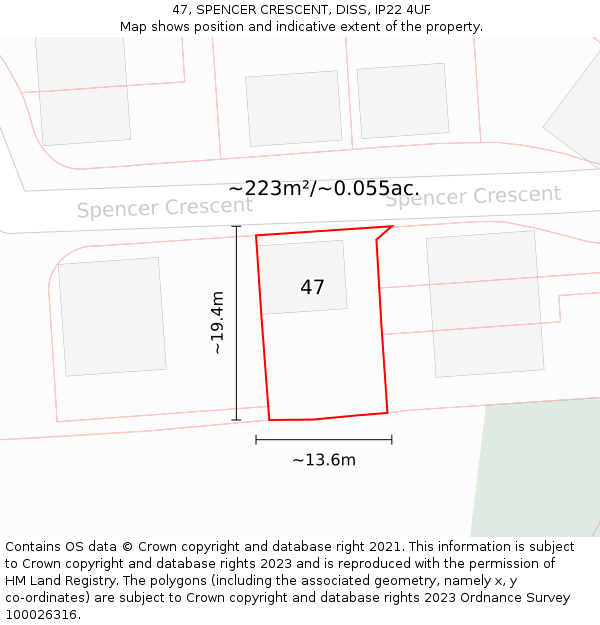 47, SPENCER CRESCENT, DISS, IP22 4UF: Plot and title map