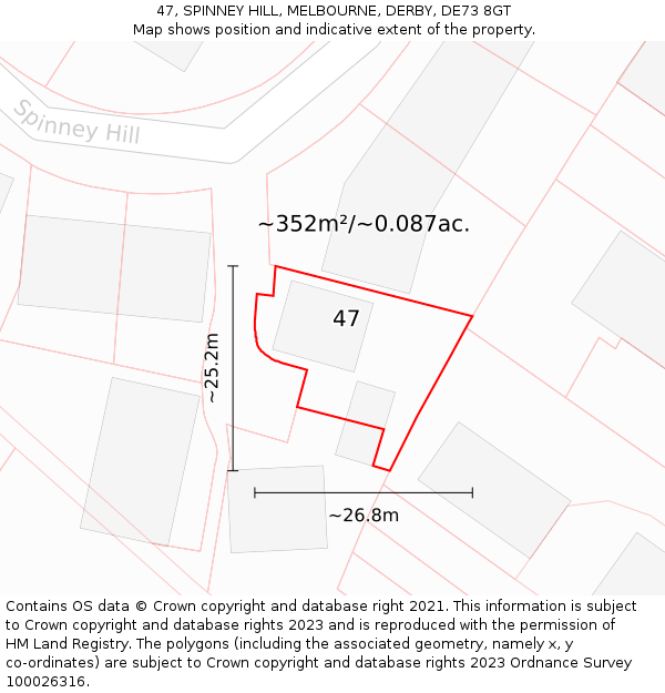 47, SPINNEY HILL, MELBOURNE, DERBY, DE73 8GT: Plot and title map