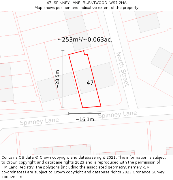 47, SPINNEY LANE, BURNTWOOD, WS7 2HA: Plot and title map