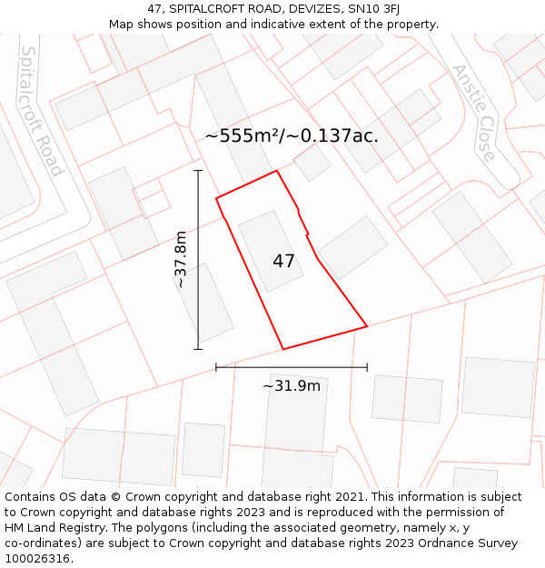 47, SPITALCROFT ROAD, DEVIZES, SN10 3FJ: Plot and title map
